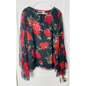 Vtg Unique Spectrum Blouse Sz 3X Deadstock Floral Beaded Angel Sleeve Whimsigoth